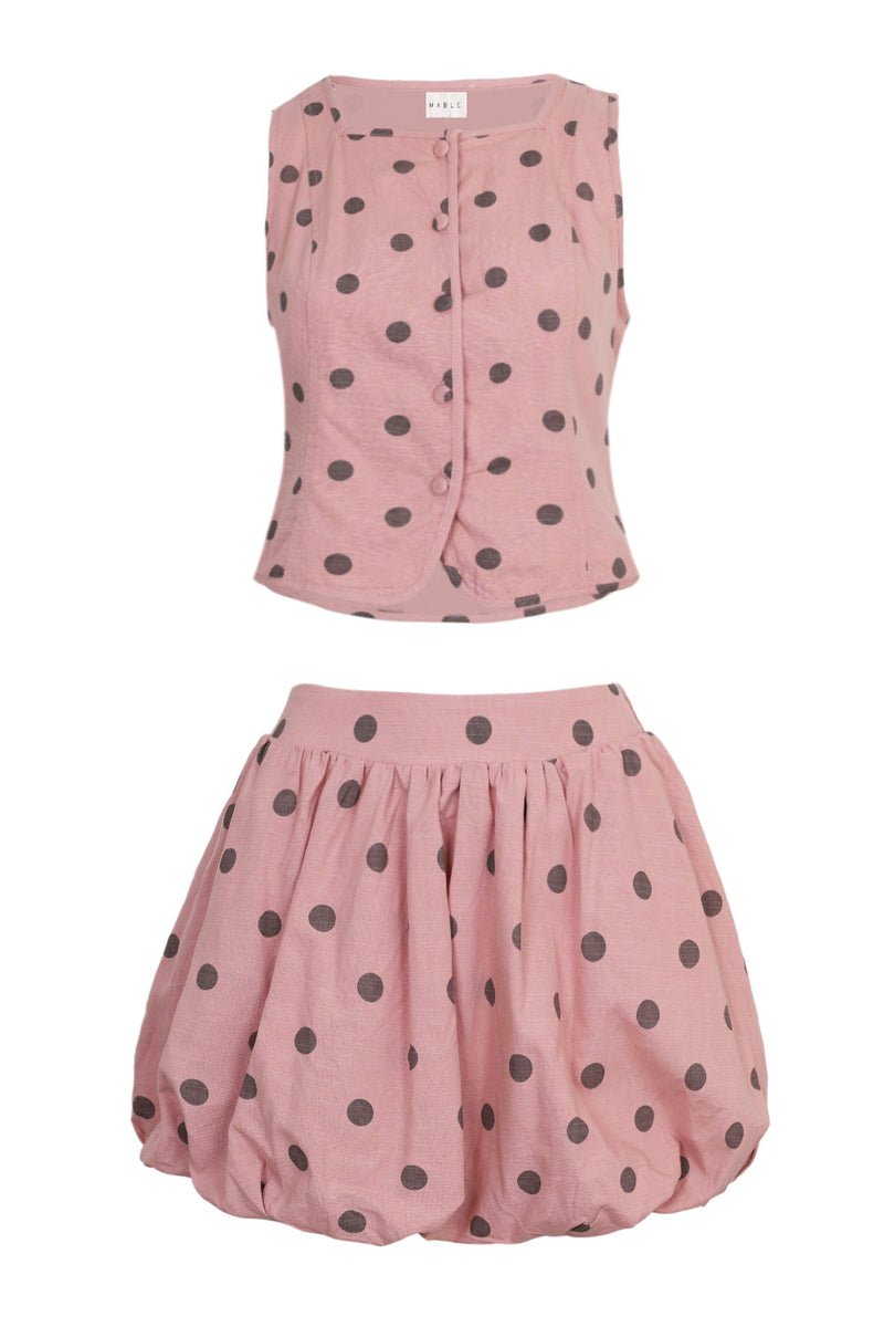 Rosabel Polka Dot Vest and Bubble Skirt Set Dusty Pink