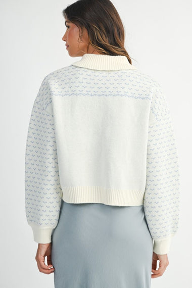 Rose Jacquard Zip Up Jacket Blue