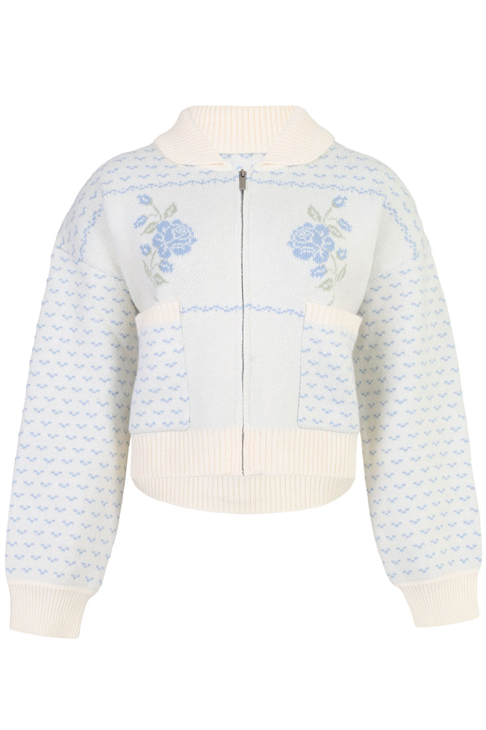 Rose Jacquard Zip Up Jacket Blue