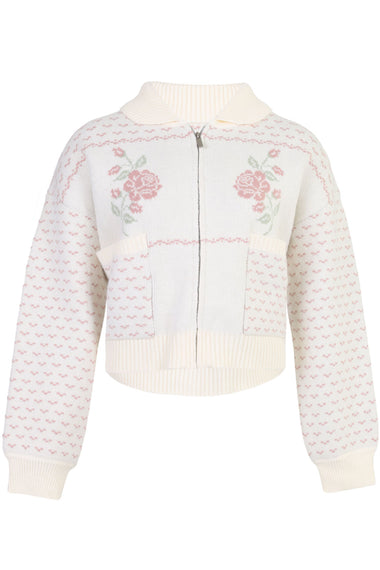 Rose Jacquard Zip Up Jacket Pink