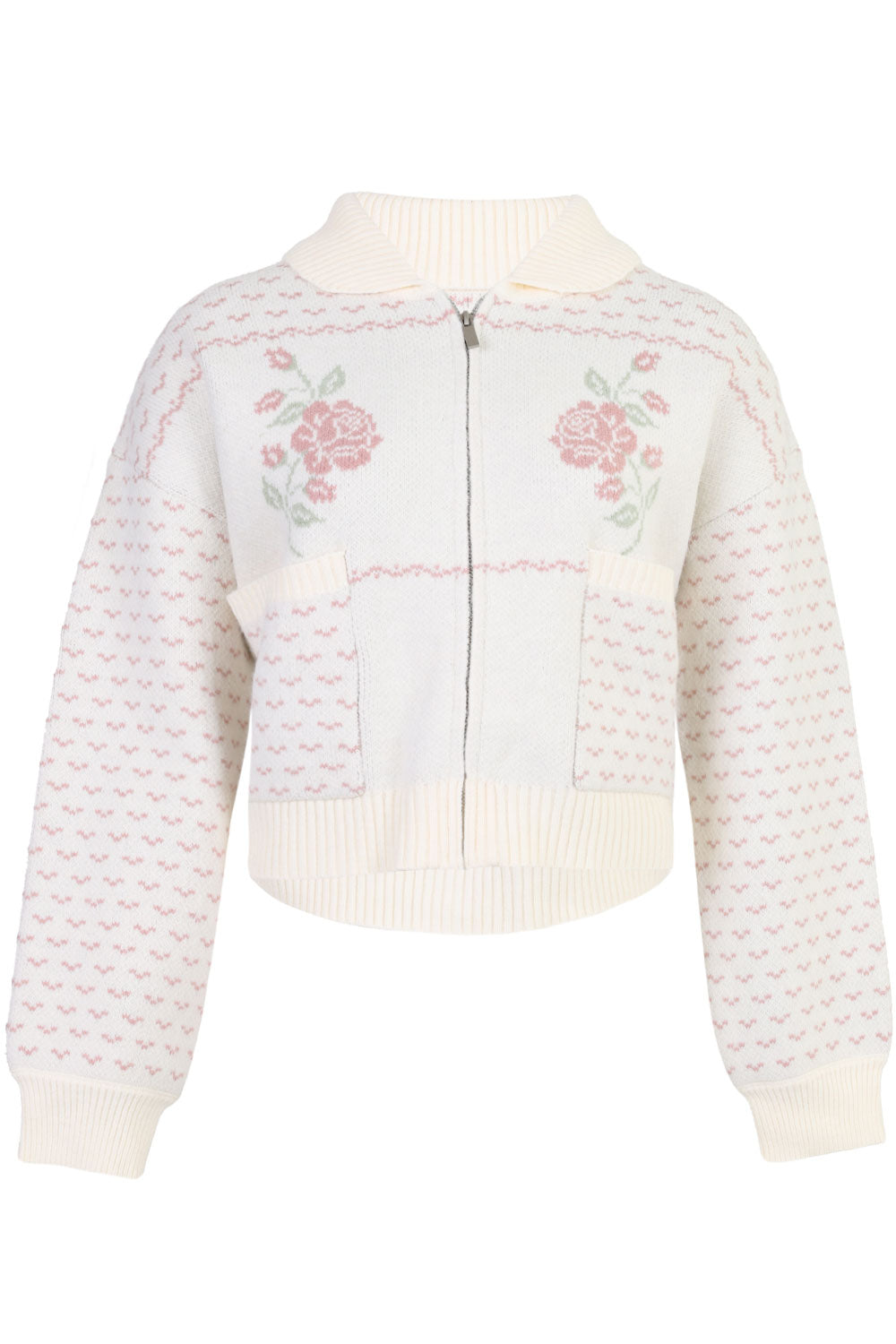 Load image into Gallery viewer, Rose Jacquard Zip Up Jacket Pink

