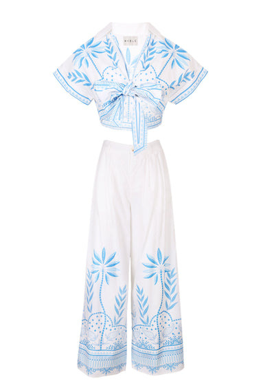Rowena Crop Top and Trousers Set Blue