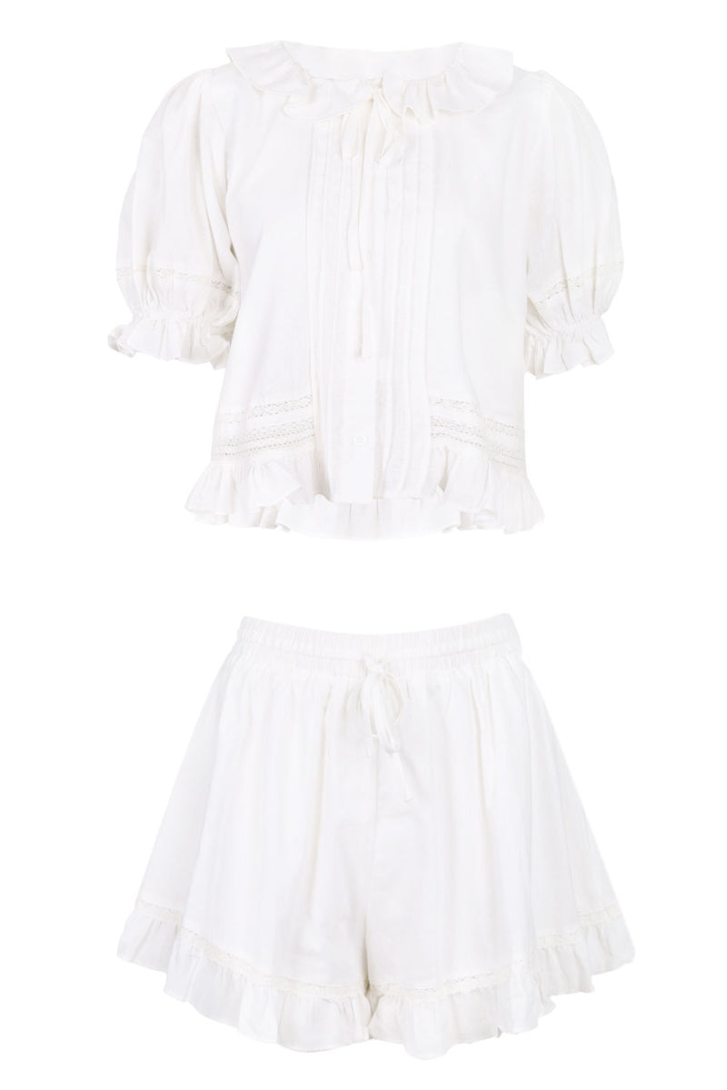 Ruffle Blouse and Shorts Set Off White