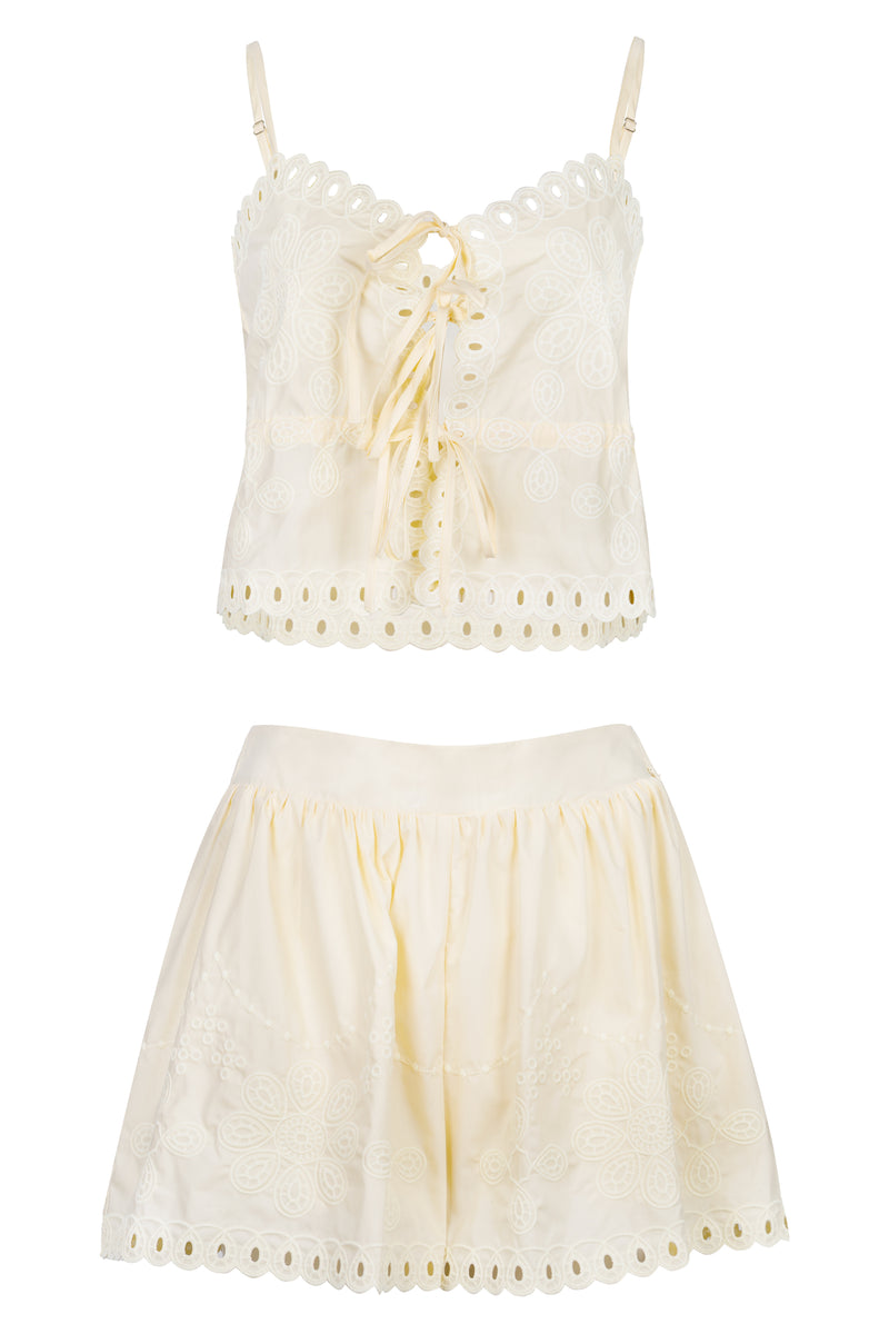 Scallop Embroidered Cai and Shorts Set Lemon