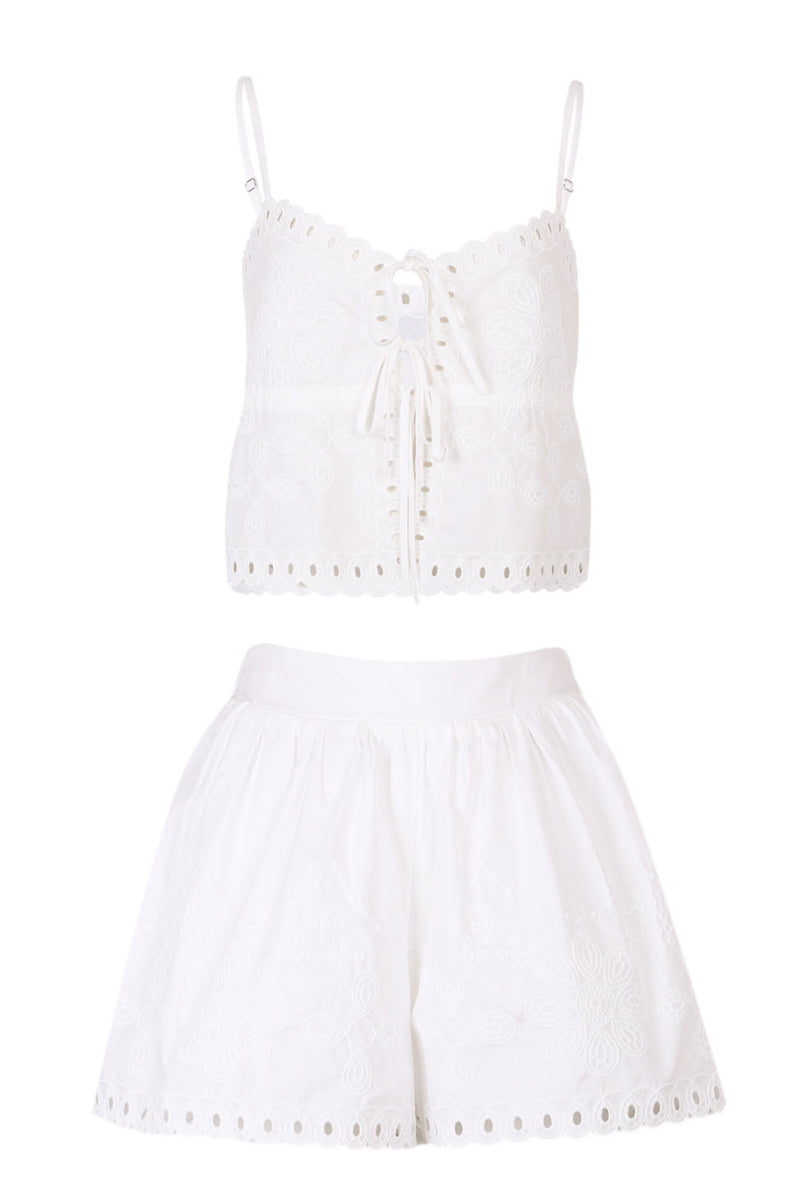 Scallop Embroidered Cai and Shorts Set Off White