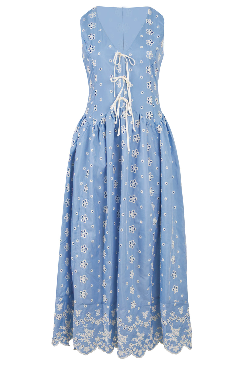 Scallop Hem Midi Dress Blue