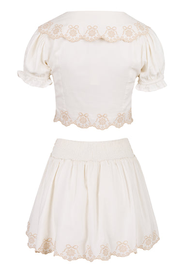 Scalloped Top and Skirt Set Cream