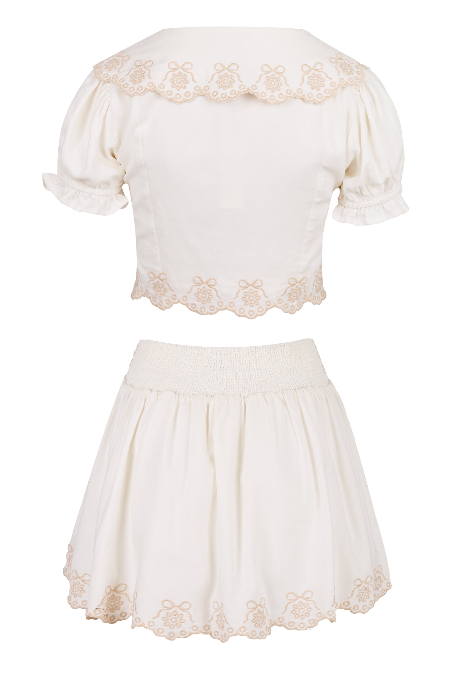 Load image into Gallery viewer, Scalloped Top and Skirt Set Cream
