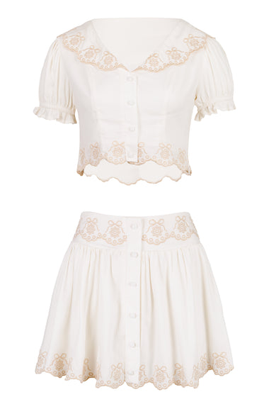 Scalloped Top and Skirt Set Cream