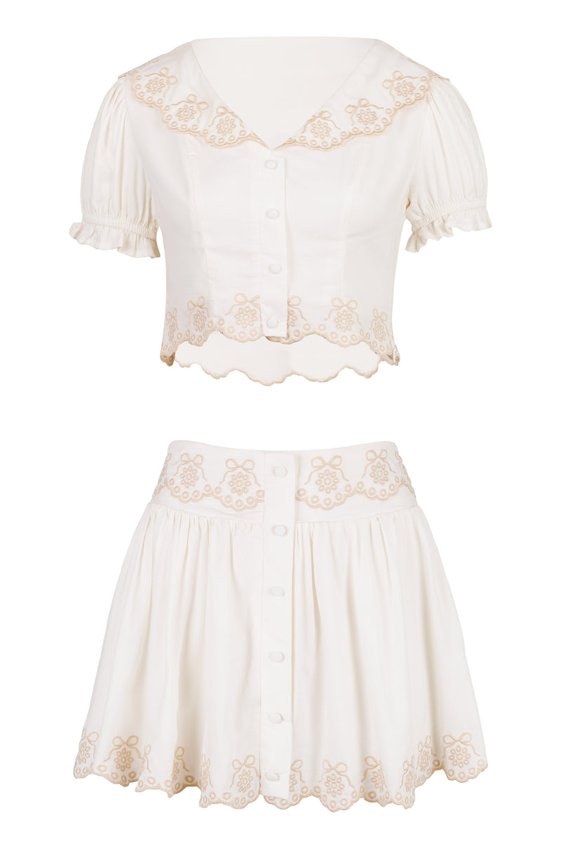 Scalloped Top and Skirt Set Cream