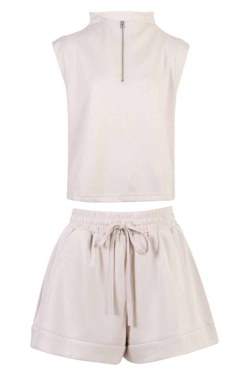 Scuba Zip Up Tank and Shorts Set Taupe