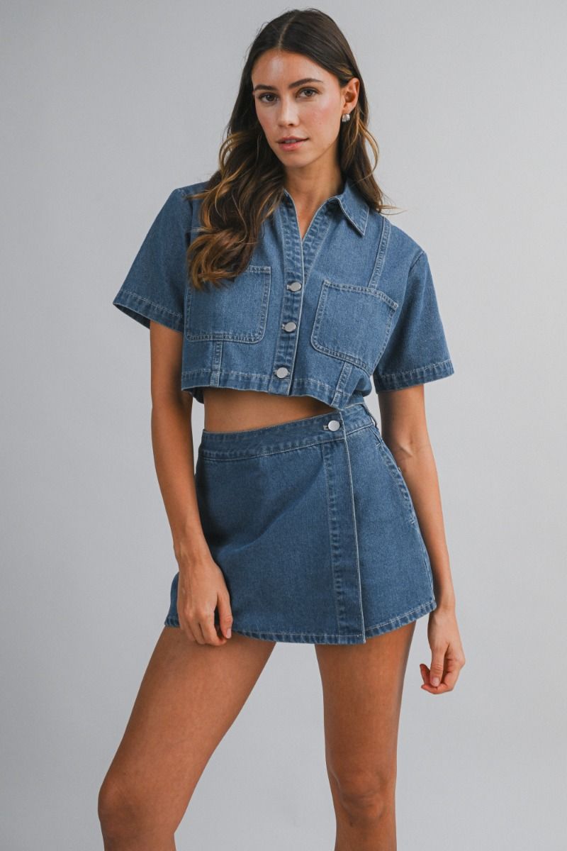 Load image into Gallery viewer, Shirt and Skort Denim Set
