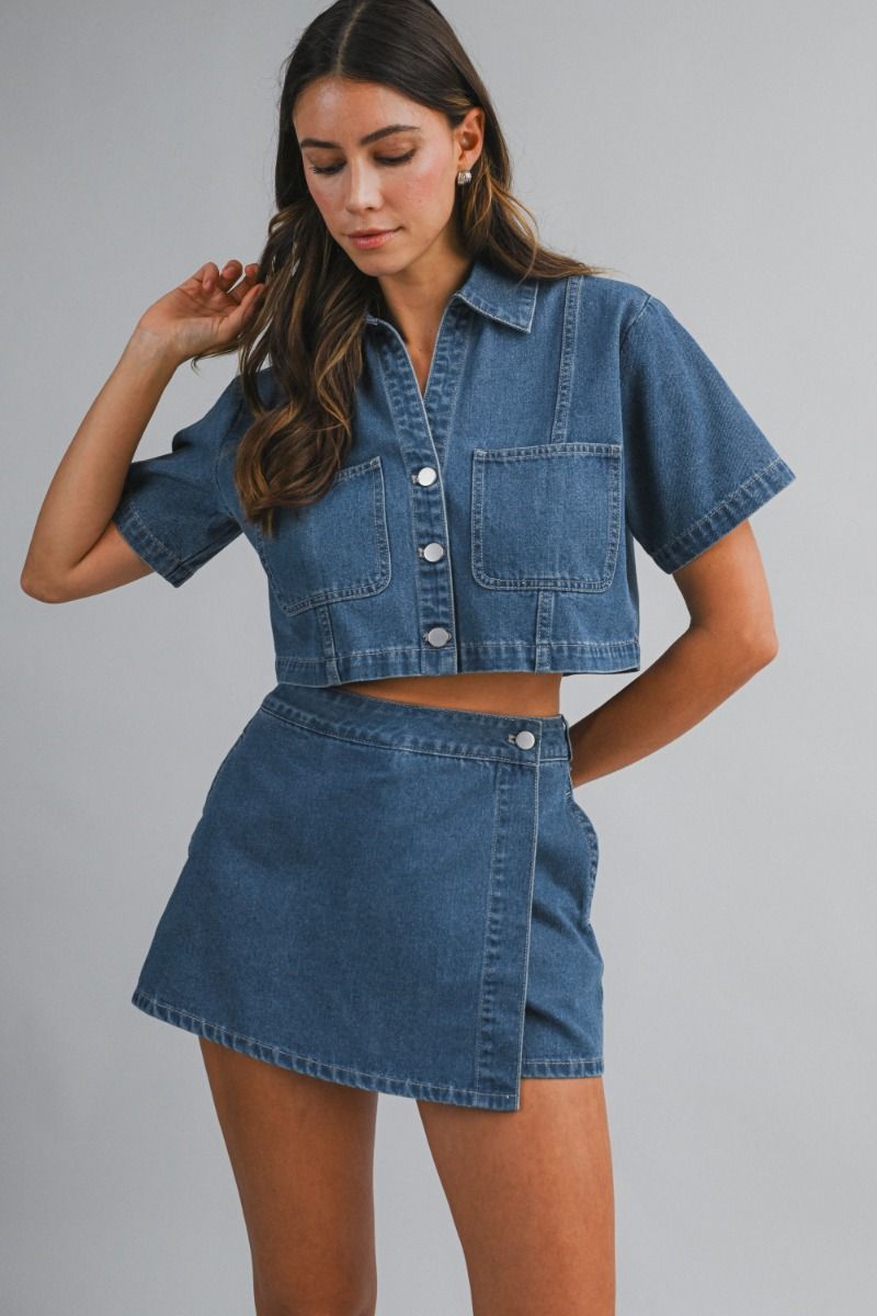 Load image into Gallery viewer, Shirt and Skort Denim Set
