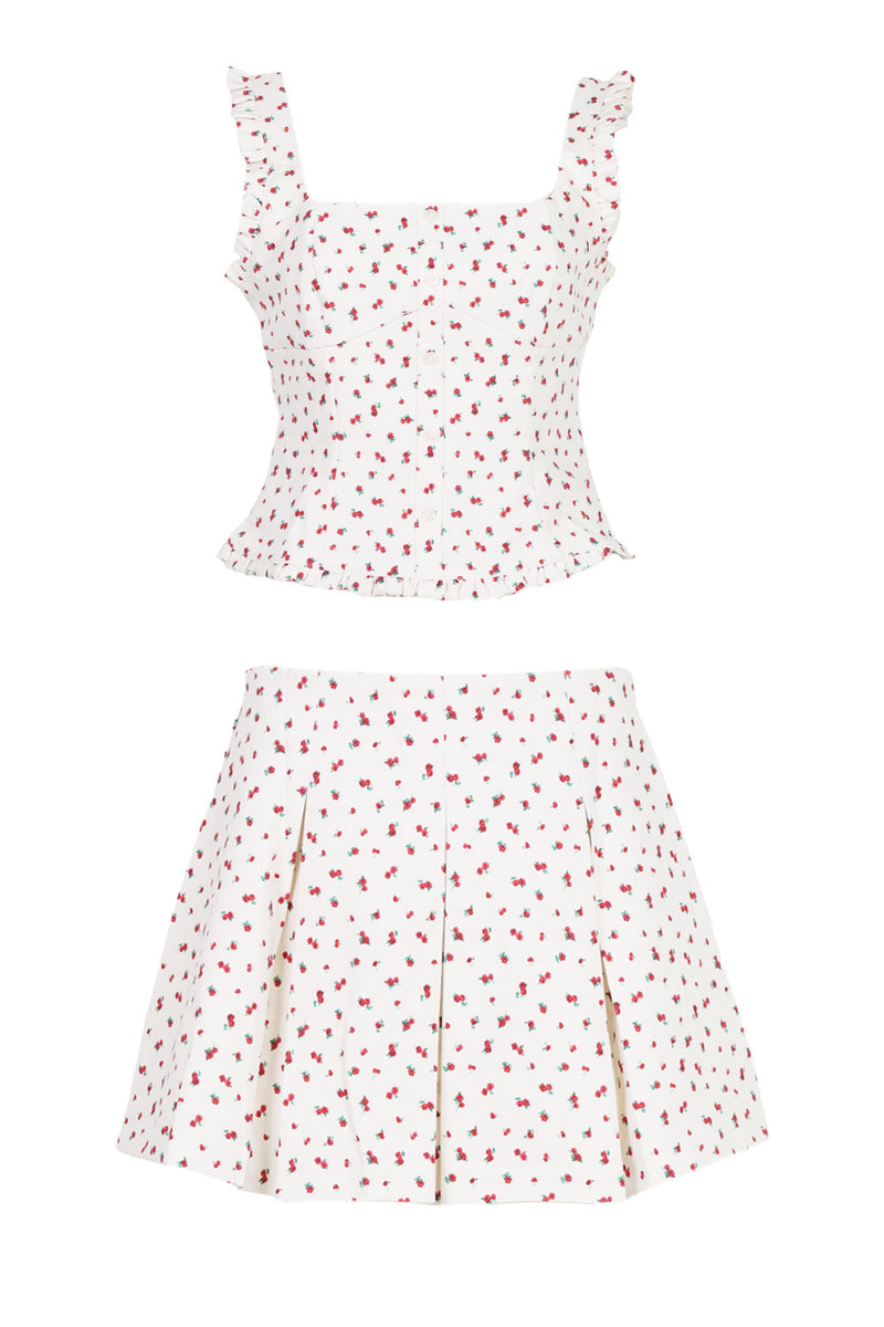 Siv Floral Printed Top and Mini Skirt Set Cream