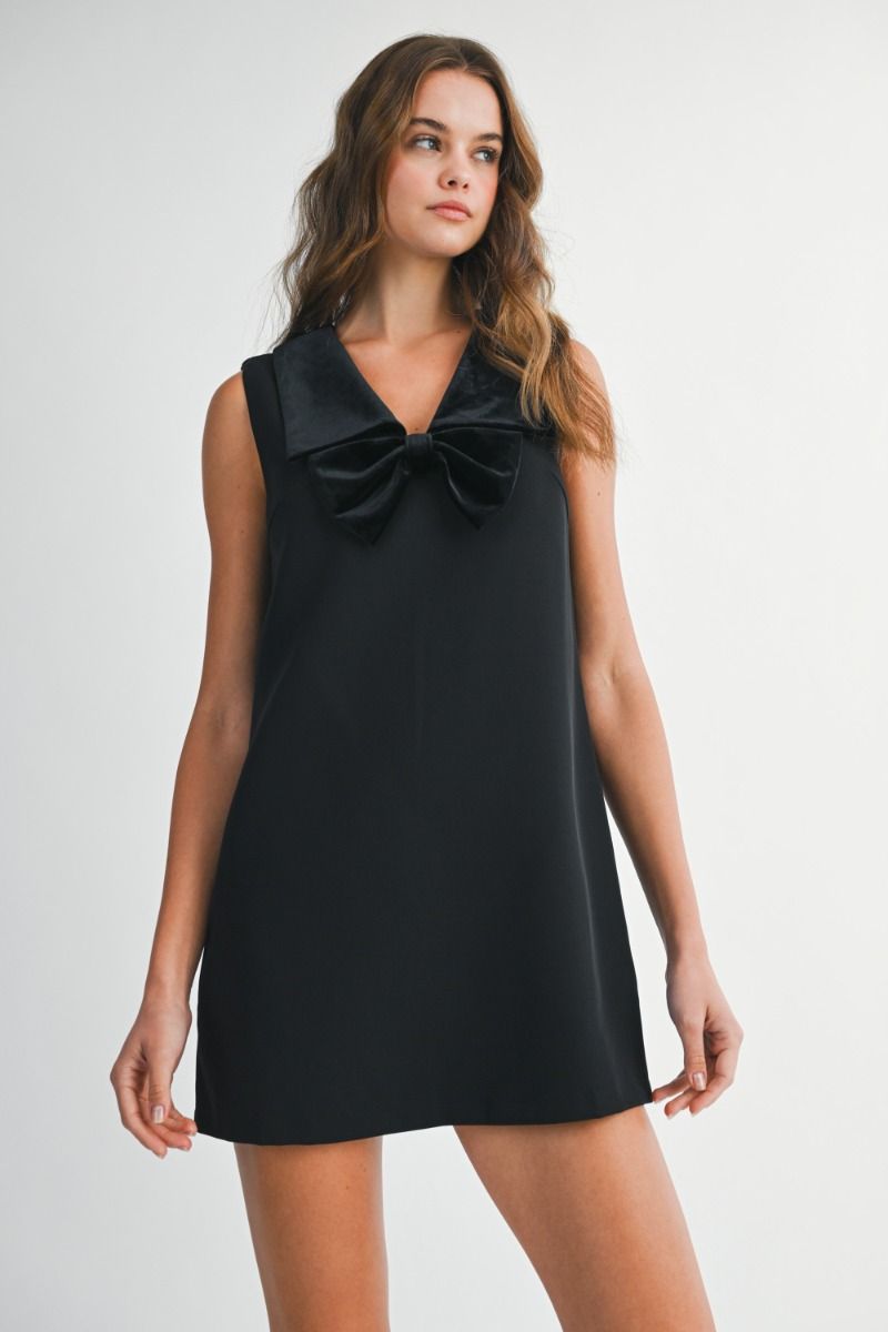 Load image into Gallery viewer, Sleeveless Bow Mini Dress Black
