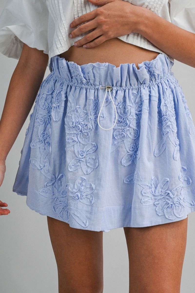 Stripe Applique Mini Skirt Blue