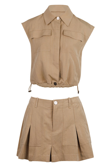 Top and Cargo Skirt Set Taupe