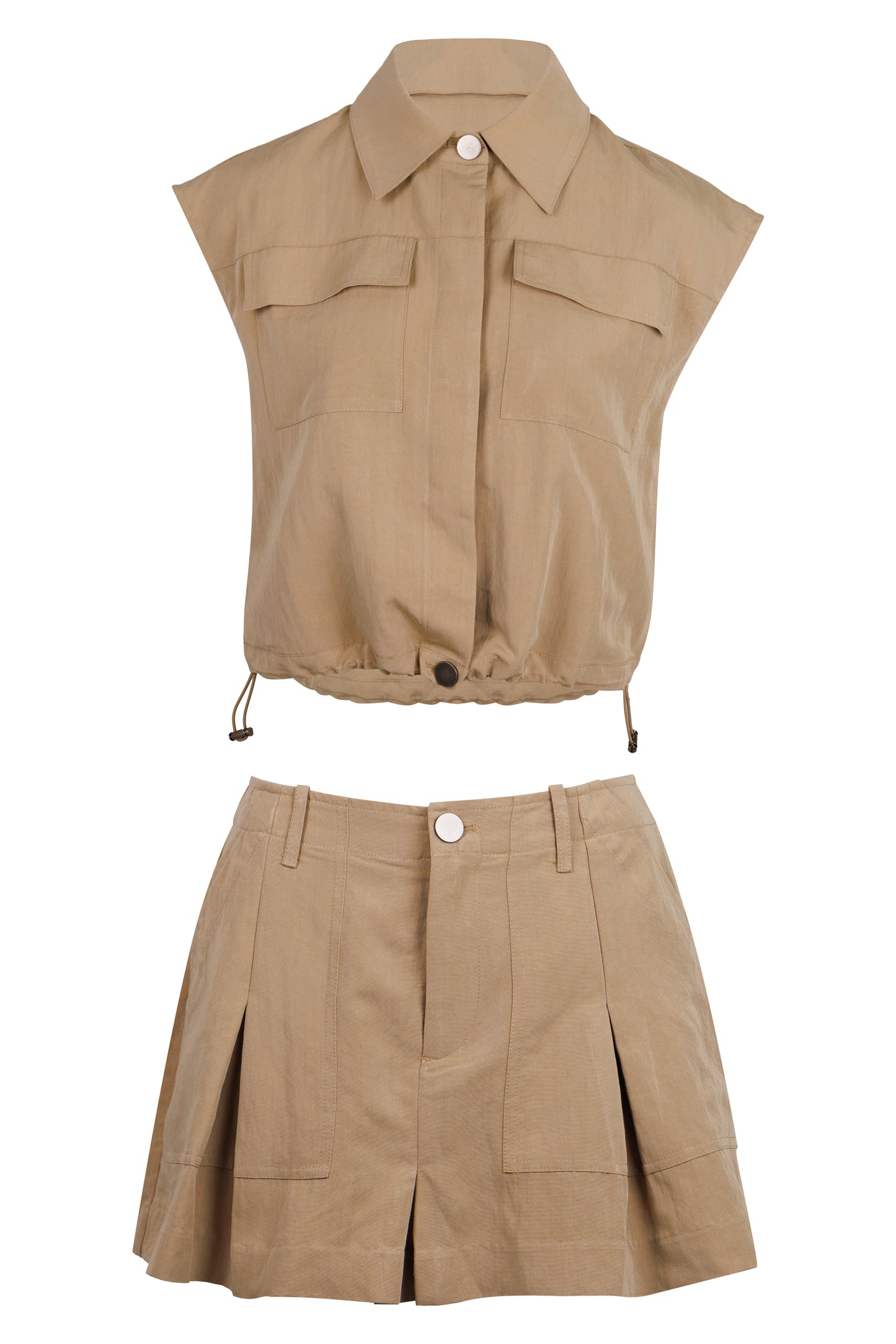 Load image into Gallery viewer, Top and Cargo Skirt Set Taupe
