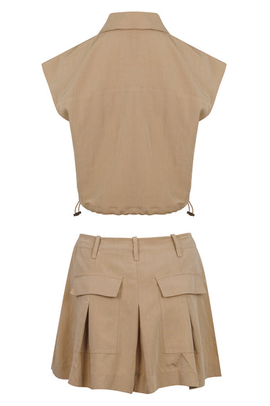 Top and Cargo Skirt Set Taupe