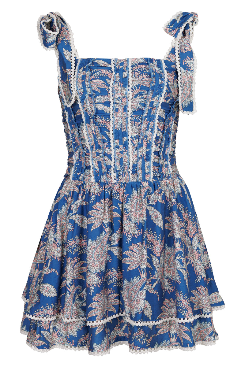 Paisley Corset Mini Dress Dark Blue