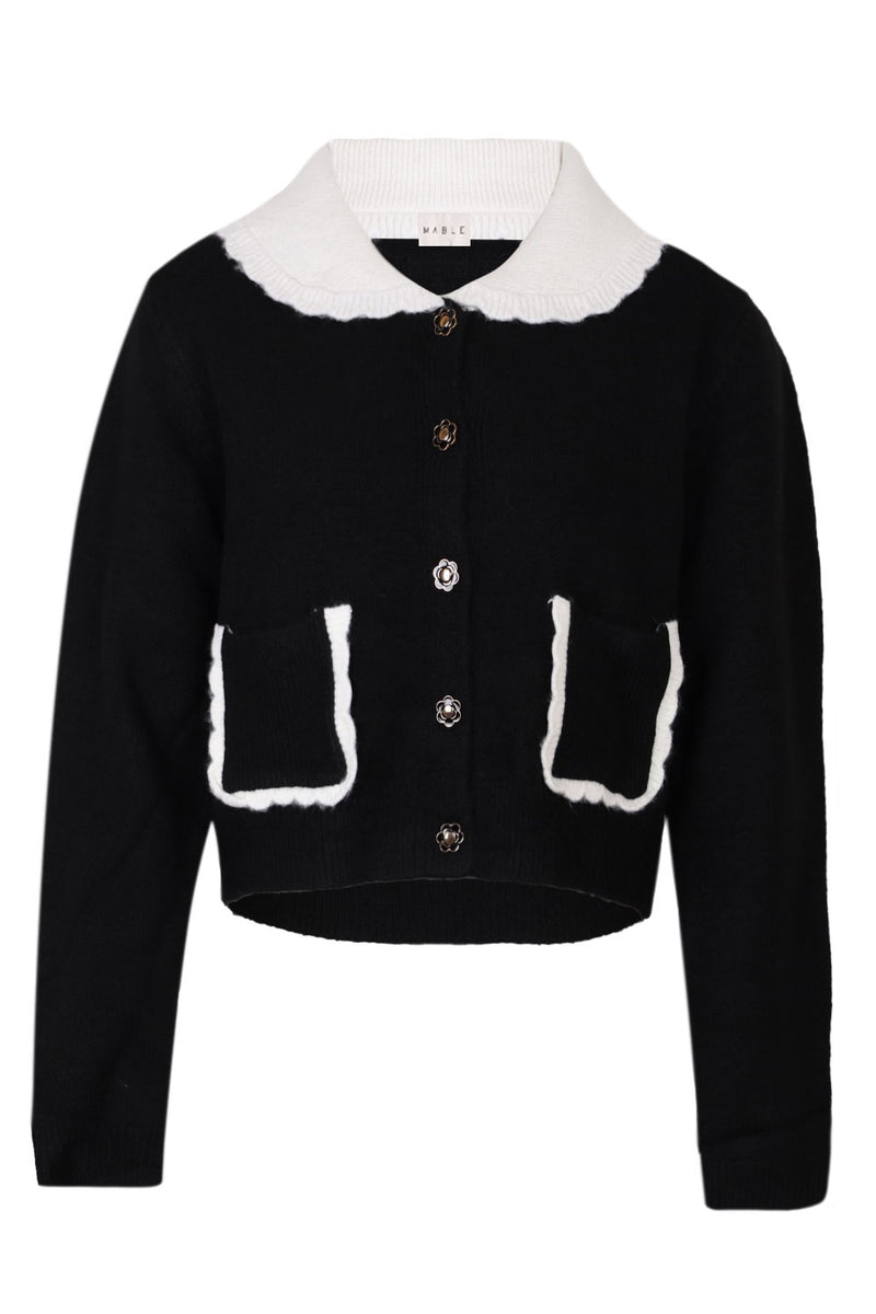 Peter Pan Collar Knit Top Black