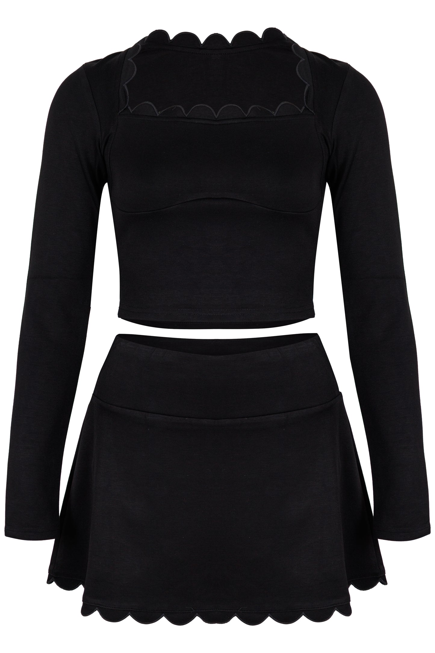 Load image into Gallery viewer, Scalloped Top and Skort Set Black
