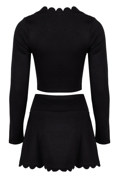 Scalloped Top and Skort Set Black