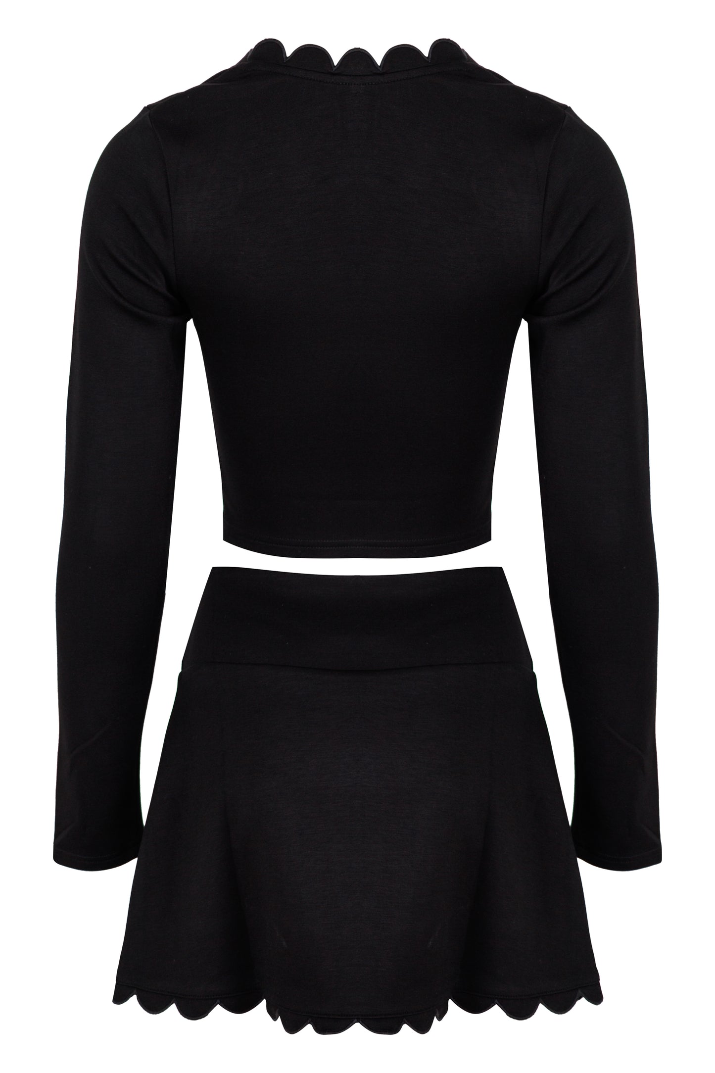 Load image into Gallery viewer, Scalloped Top and Skort Set Black
