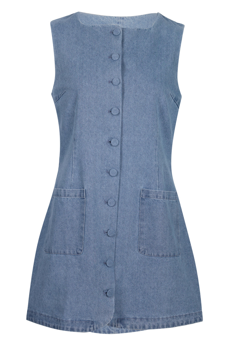 Square Neck Denim Dress
