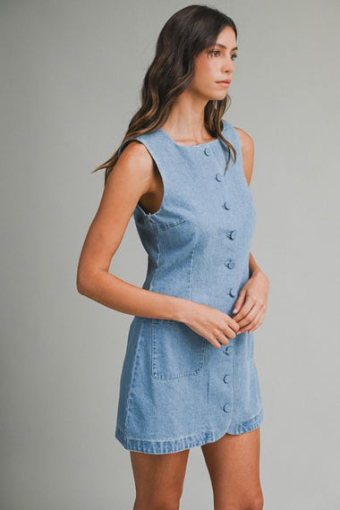 Square Neck Denim Dress