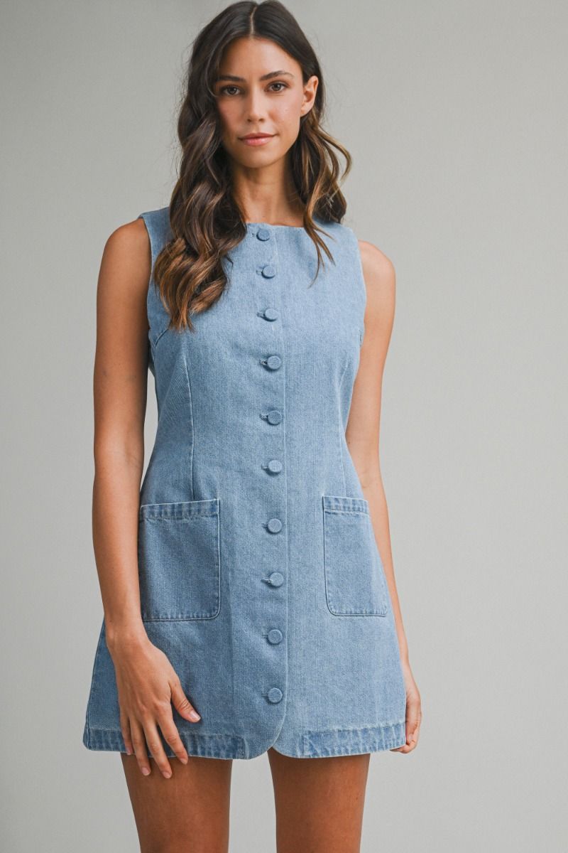 Load image into Gallery viewer, Square Neck Denim Dress
