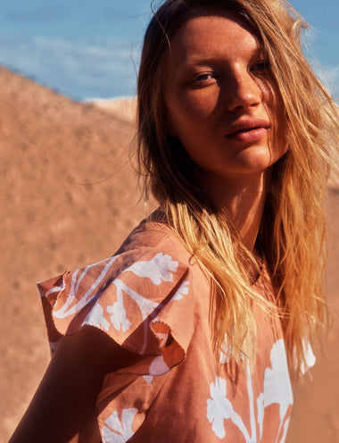 Sleeveless Frill Top Majorelle Print - Top