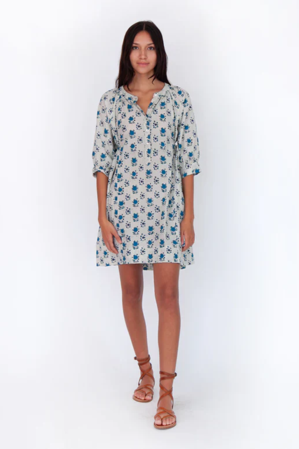 Floral Mini Dress in Blue/White