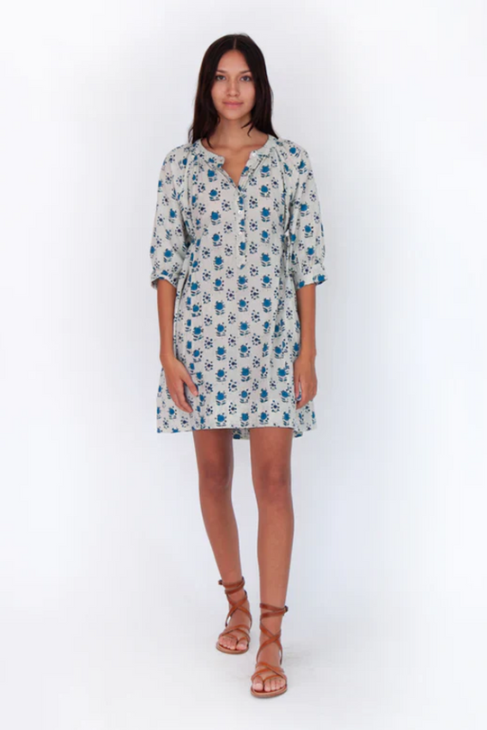 Floral Mini Dress in Blue/White