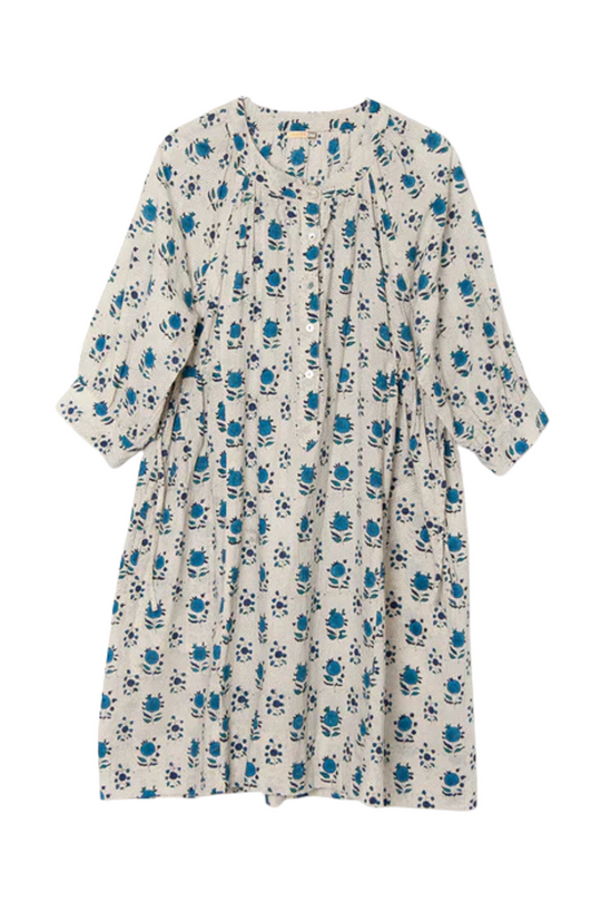 Floral Mini Dress in Blue/White