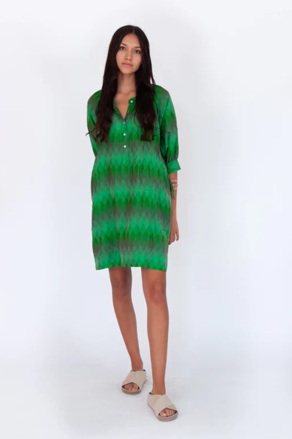 Green Dress in Ikat Print