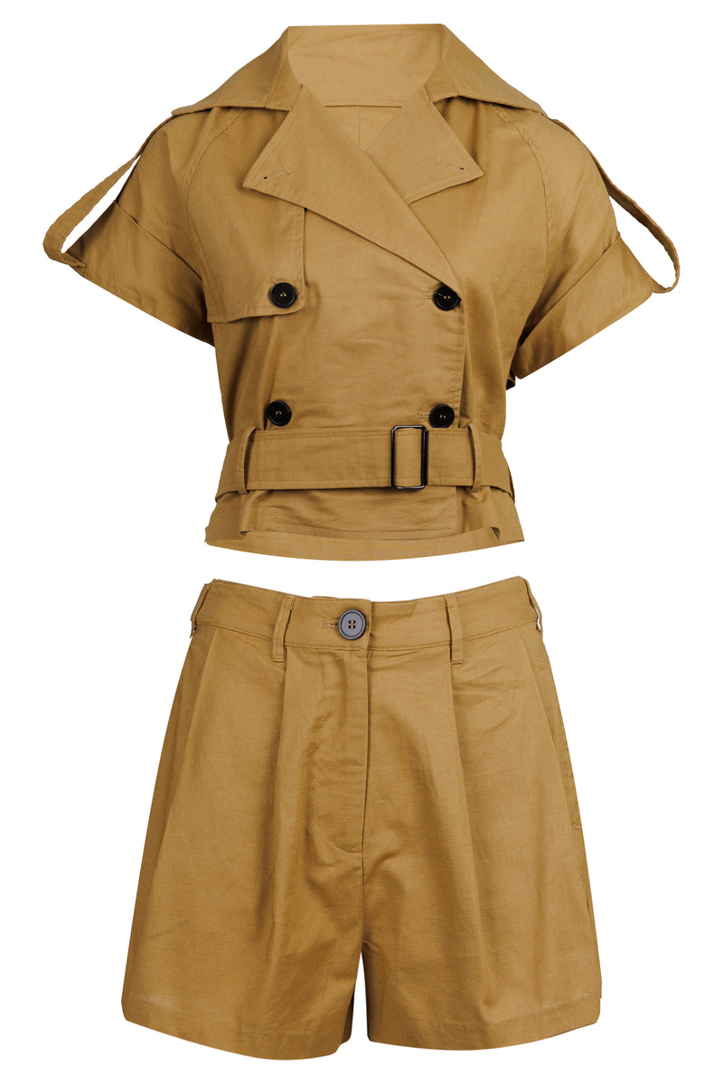 Cropped Trench Jacket and Shorts Set Dijon