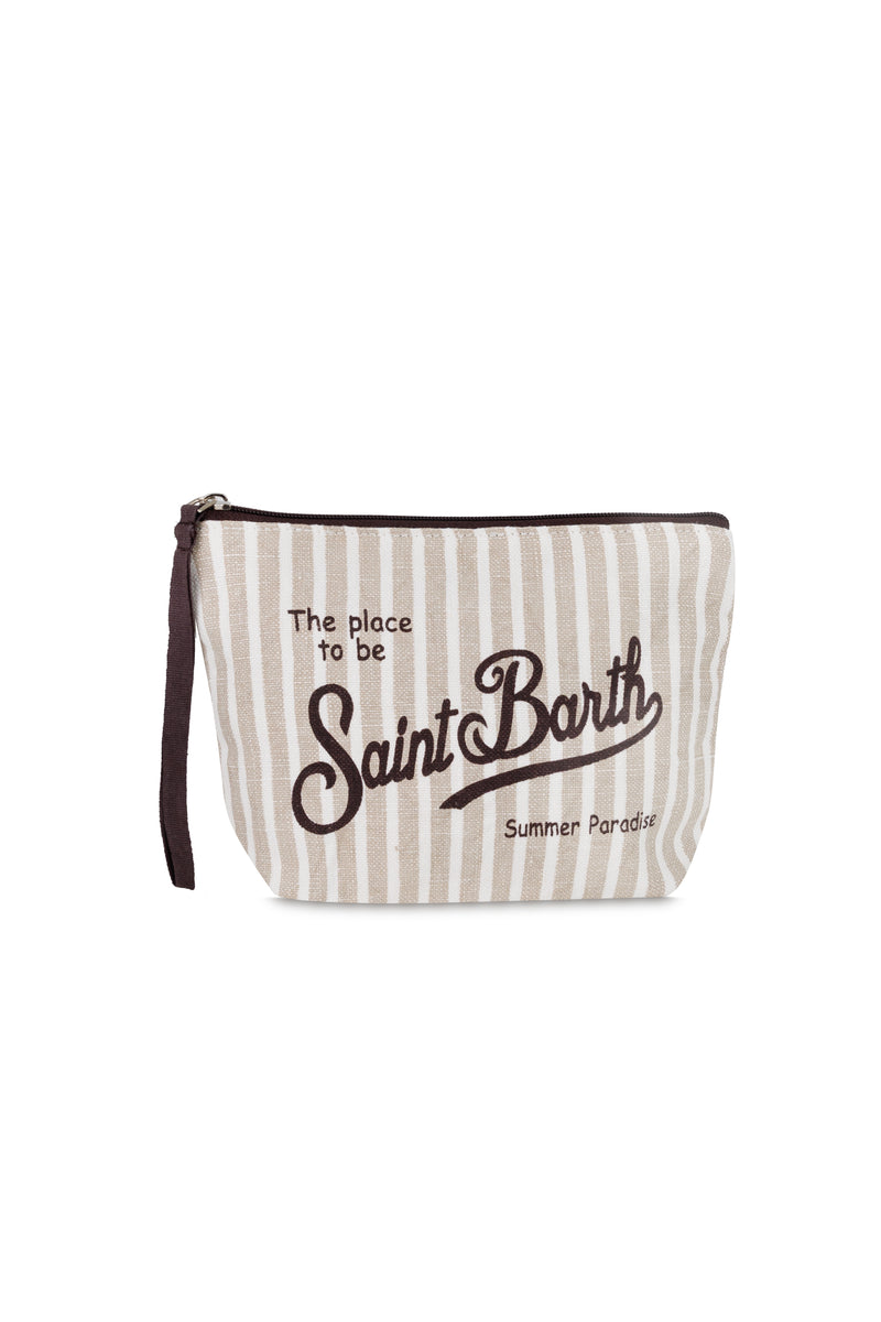 Aline Linen Pouch Beige Stripe