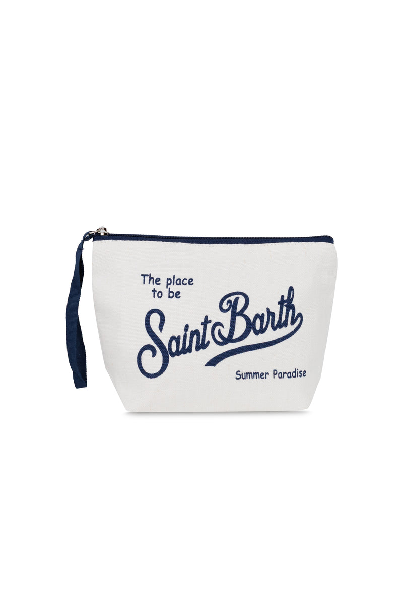 Aline Linen Solid Pouch White
