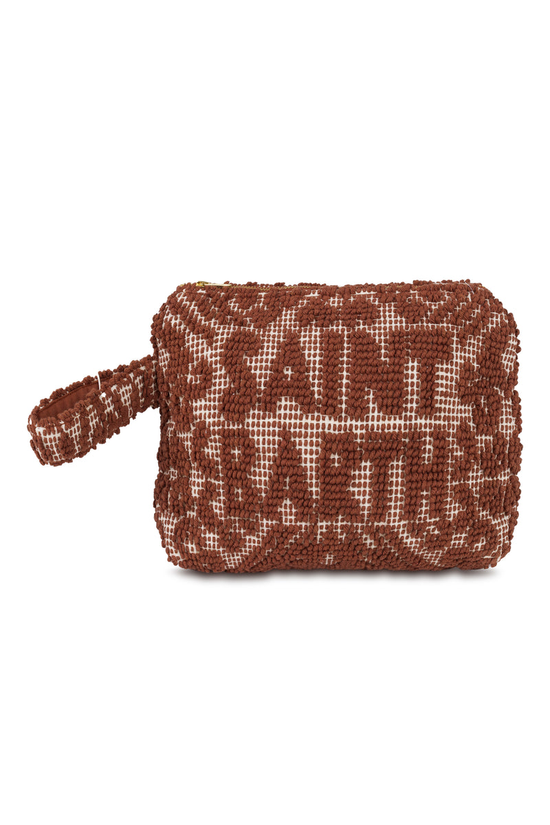 Aline Pouch with Tufting Embroidery Brown