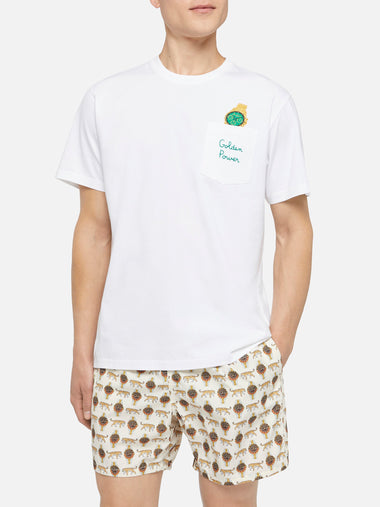 Austin Cotton T-Shirt with Embroidery and Watch Print