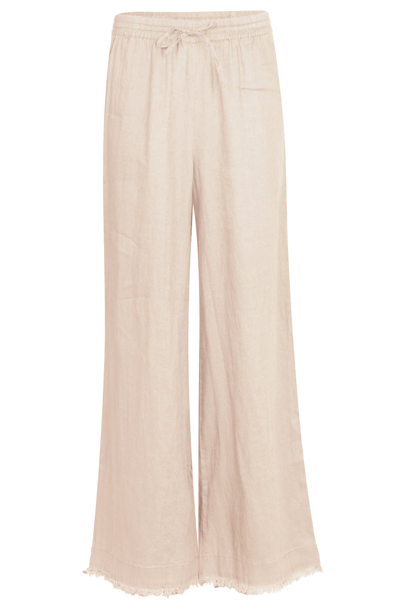 Irma Beige Linen Trousers with Frayed Hem