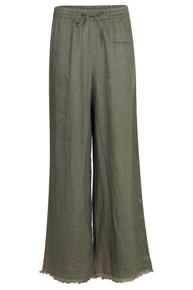 Irma Khaki Linen Trousers with Frayed Hem