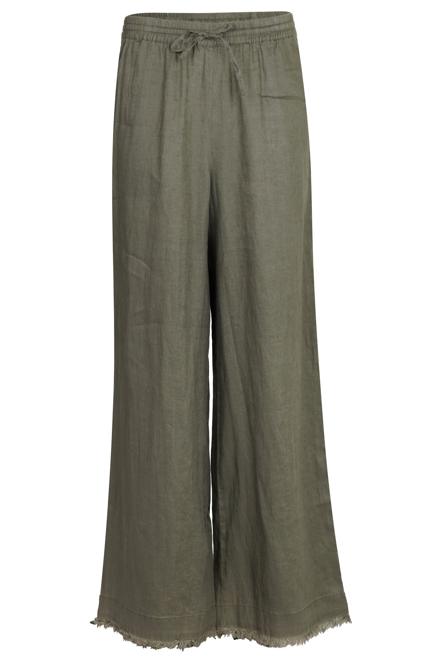 Load image into Gallery viewer, Irma Khaki Linen Trousers with Frayed Hem
