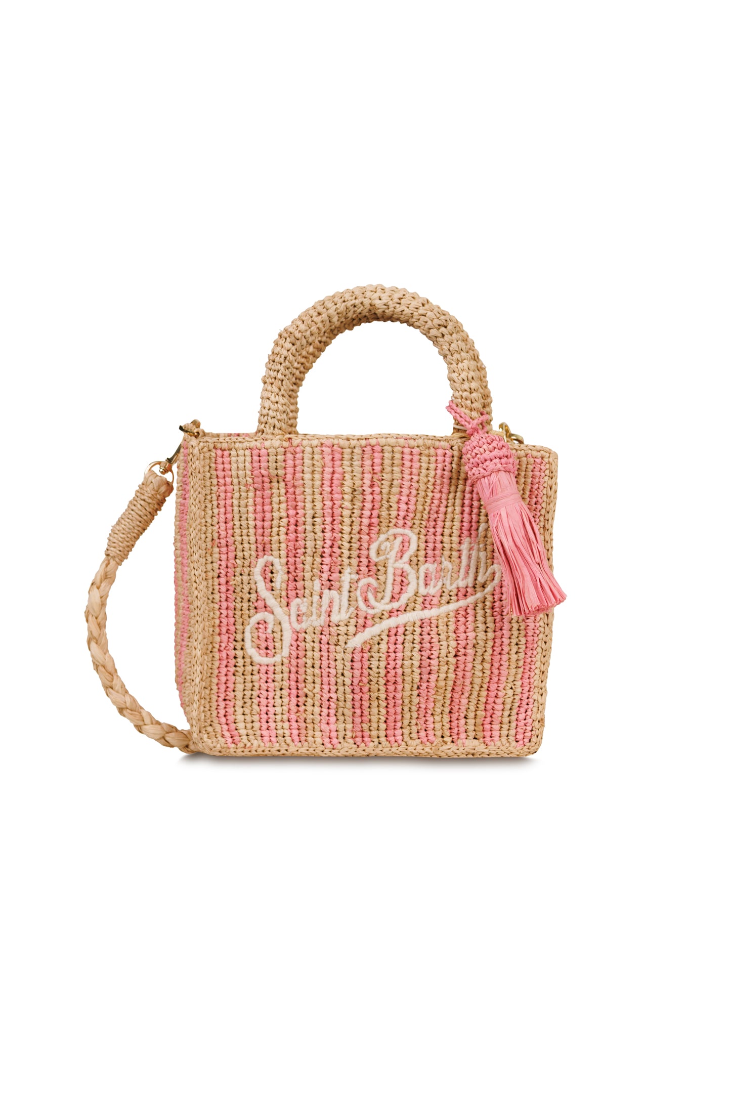 Load image into Gallery viewer, Mini Vanity Raffia Pink Stripes Bag
