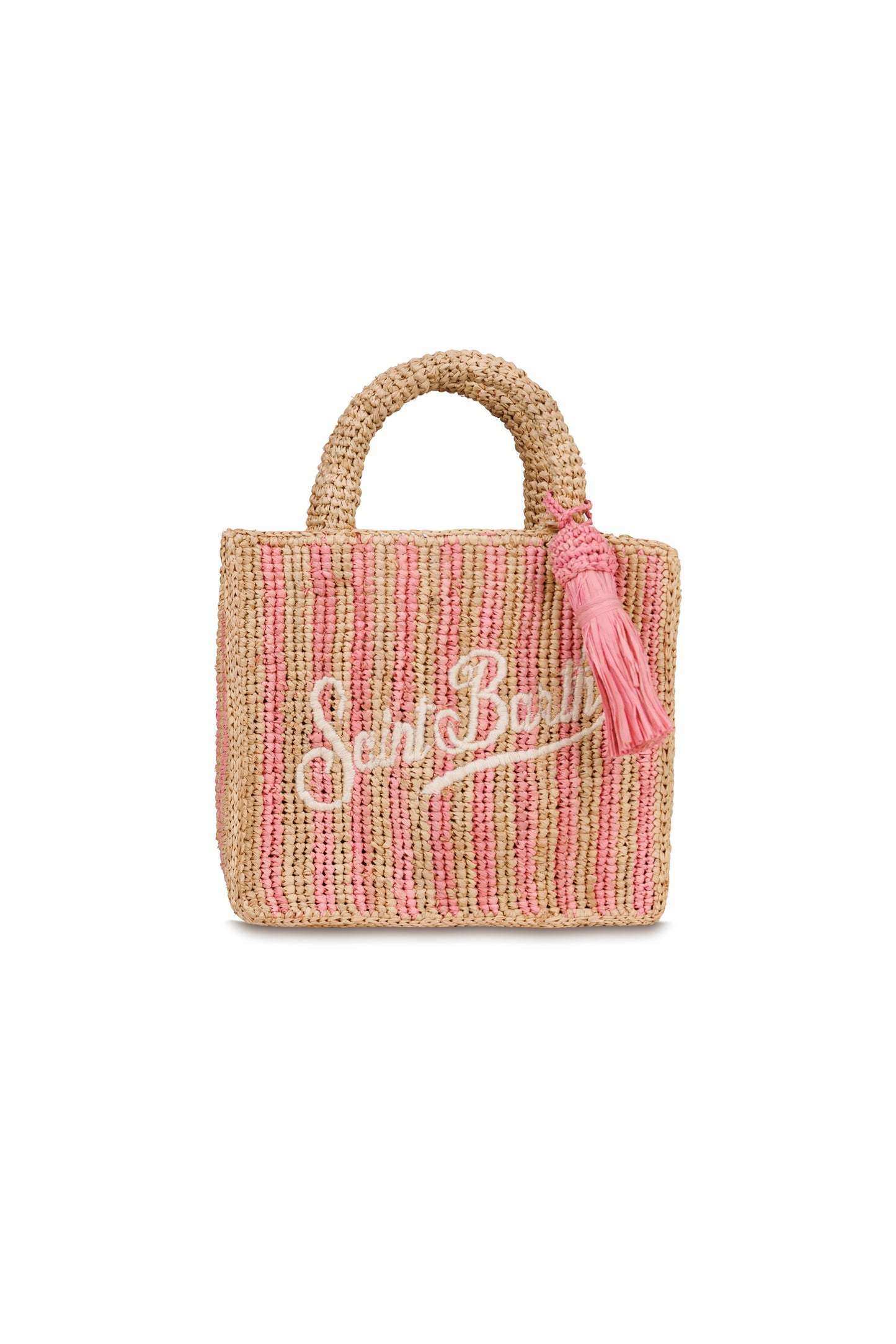 Load image into Gallery viewer, Mini Vanity Raffia Pink Stripes Bag
