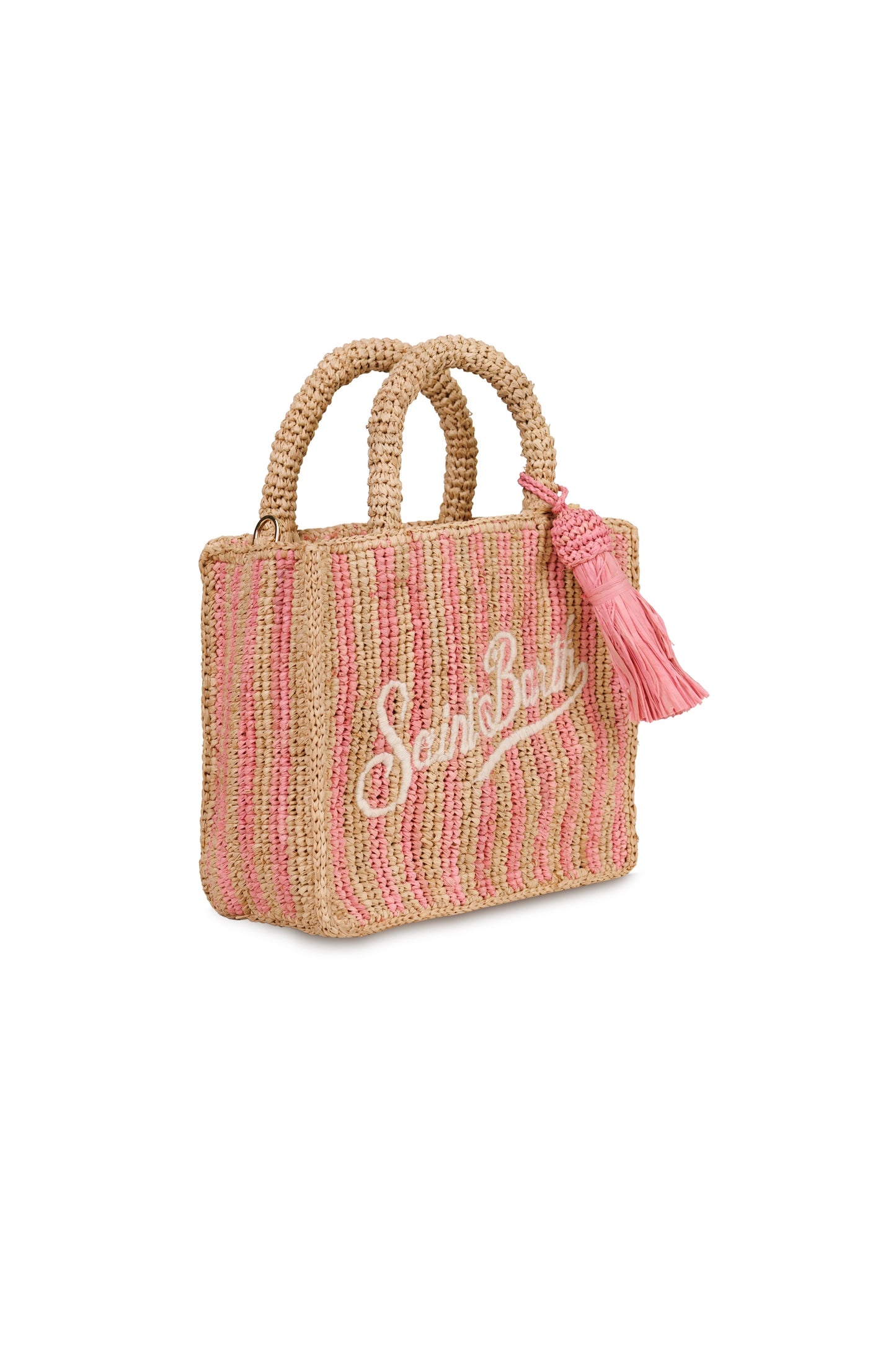 Load image into Gallery viewer, Mini Vanity Raffia Pink Stripes Bag
