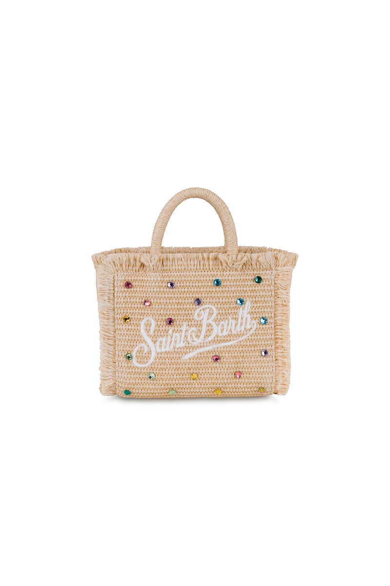 Mini Vanity Straw with Rhinestone Embellishment Bag