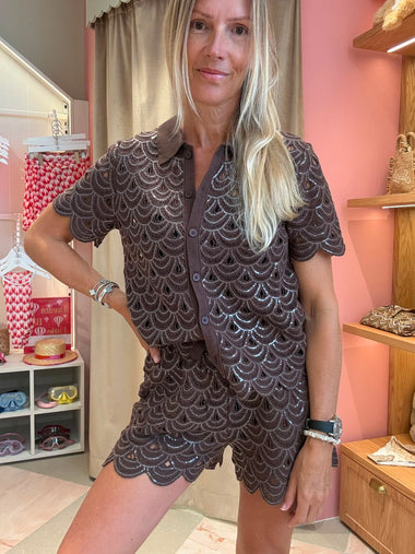 Monet and Meave Crochet Knit Set Sequins Brown