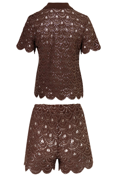 Monet and Meave Crochet Knit Set Sequins Brown